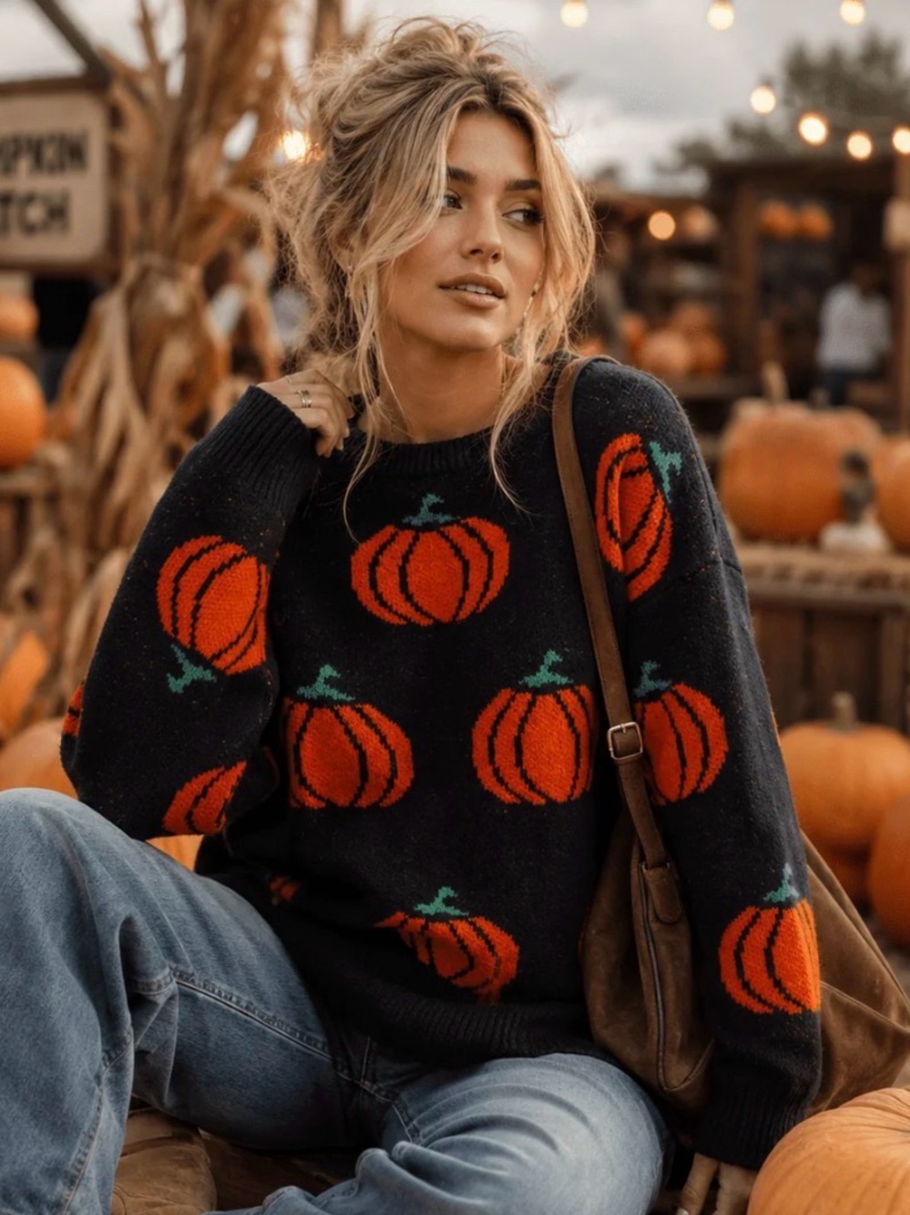 769.New Pumpkin  cozy Knit Sweater - Women's Fall Pullover